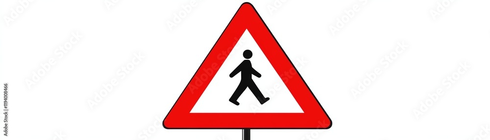 Pedestrian warning sign with red triangle and black figure, white isolate background Pedestrian warning sign with red triangle and black figure, white isolate background