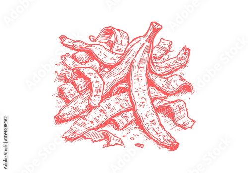 Rotten Banana Waste Hand Drawn Sketch Illustration Vector Isolated