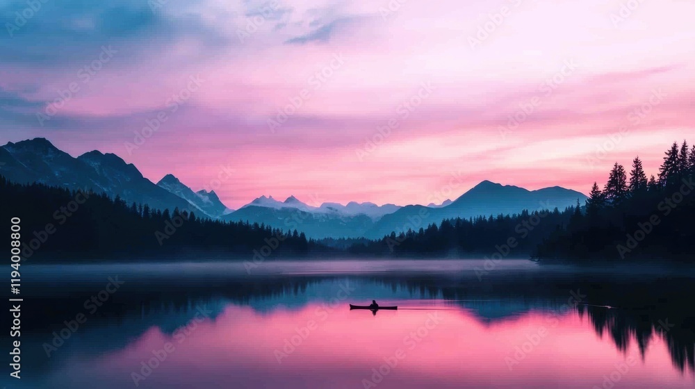Serene Sunset Over Tranquil Lake Surrounded by Majestic Mountains Serene Sunset Over Tranquil Lake Surrounded by Majestic Mountains