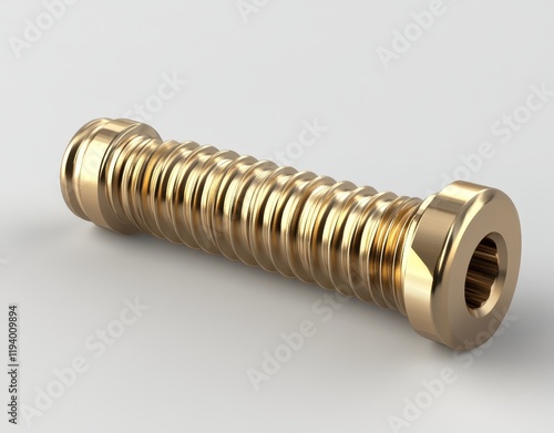 Gold metallic bellows component with threaded ends. photo