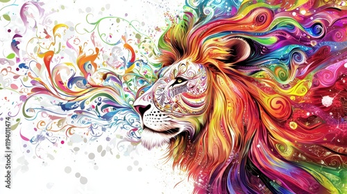 Artistic environment vibrant lion close-up in colorful expressionism digital illustration photo