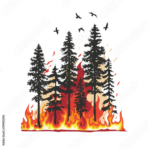 forest fires damage ecological illustration