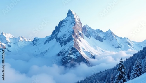 Wallpaper Mural Snow-covered mountain peak with mist and snowflakes, mist, frosty terrain Torontodigital.ca