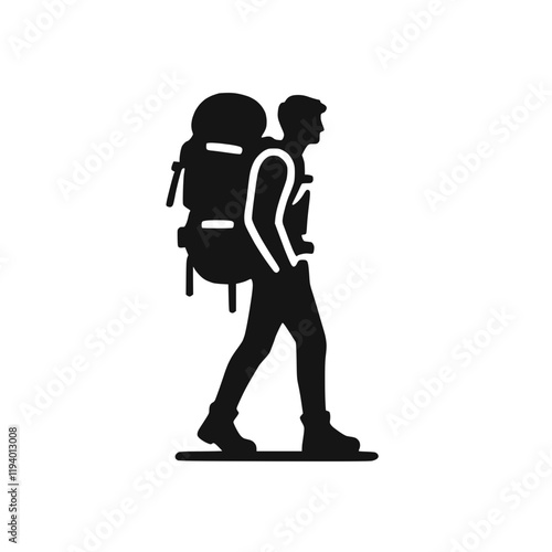 Schwarz-weiße Silhouette eines Wanderers mit Rucksack – KI generiert