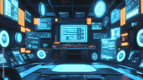 Wallpaper Mural Futuristic control room; digital interface, data streams, spaceship interior; tech presentation Torontodigital.ca