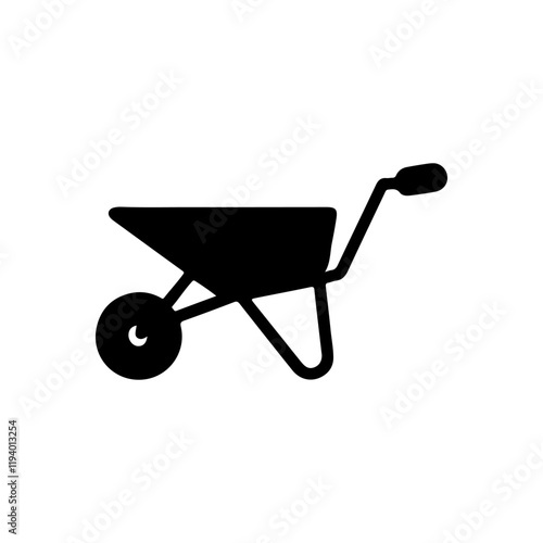 Black Wheelbarrow icon silhouette vector illustration on white background.
