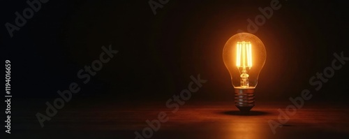 Warm glow emanates from a single bulb on a dark background, bulb, illumination, luminous