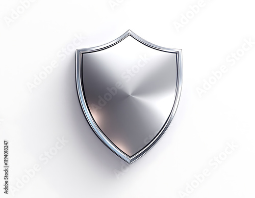 Metallic Silver Shield:  A Symbol of Protection and Security,  Clean and Modern Design,  3D Rendered Image photo