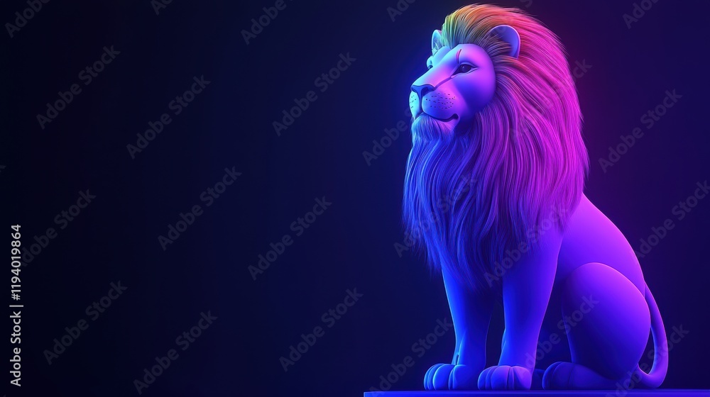 Fototapeta premium Roaring lion illustration vibrant studio digital art creative space side view wildlife concept
