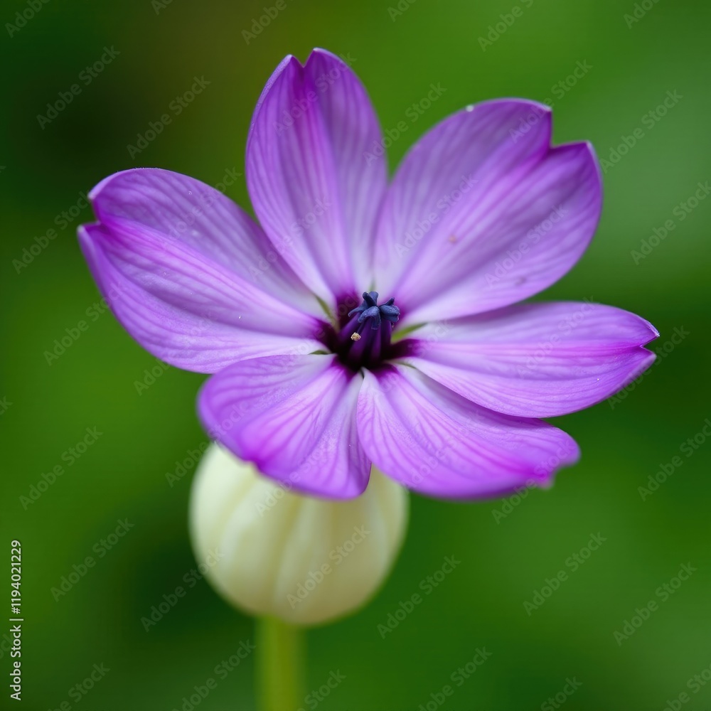 Delicate purple flower with white onion-like husk, flower, botanicals Delicate purple flower with white onion-like husk, flower, botanicals