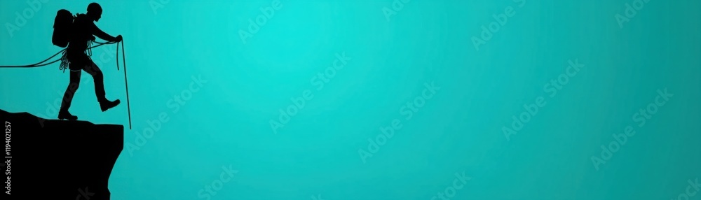 Silhouette of a Climber on a Mountain Edge with a Vibrant Teal Background Representing Adventure and Outdoor Exploration in Nature Silhouette of a Climber on a Mountain Edge with a Vibrant Teal Background Representing Adventure and Outdoor Exploration in Nature