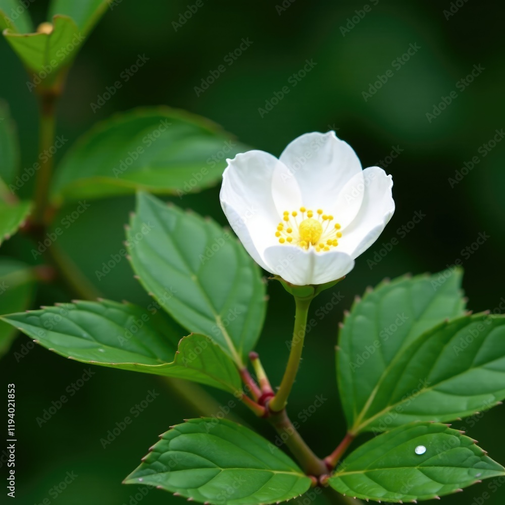 Delicate white petals unfolding on a dogrose branch, spring, garden, nature Delicate white petals unfolding on a dogrose branch, spring, garden, nature