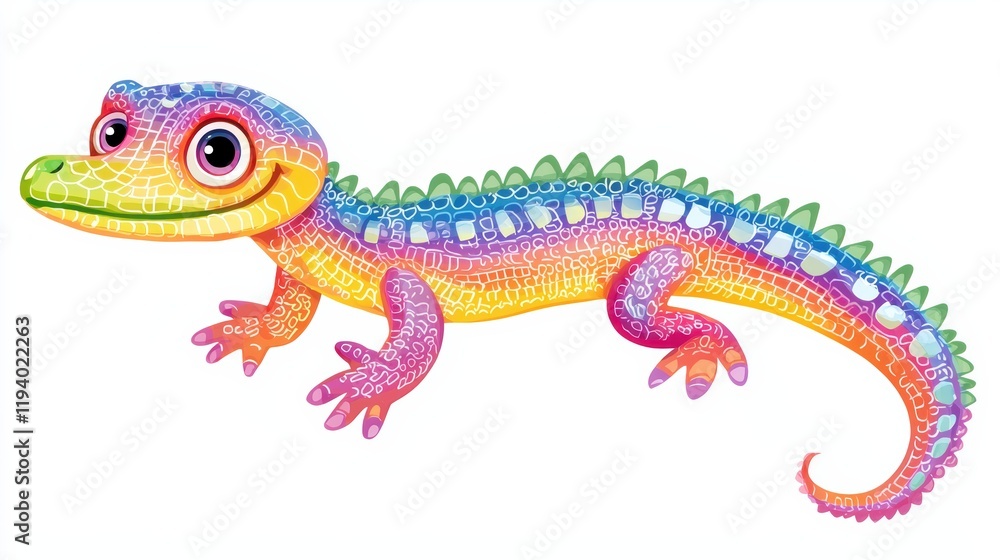 Naklejka premium Imaginative world of a colorful gecko a playful vibrant illustration