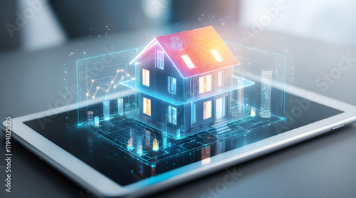 Digital House Design on Tablet with Data Visualization