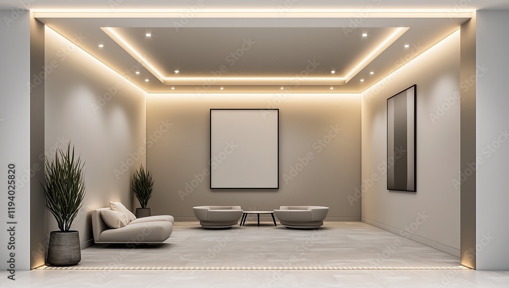 Foyer 3D model with contemporary ceiling design and minimalist artwork. Foyer 3D model with contemporary ceiling design and minimalist artwork.