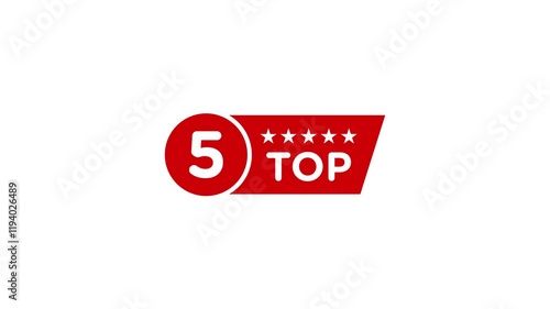 Top Five stars rating vector animation on green screen, Top Five stars customer product rating review. Red isolated five stars. Motion graphics.