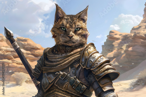 Grit and Fierce Determination: A Khajiit Warrior in Captivating Desert Armor