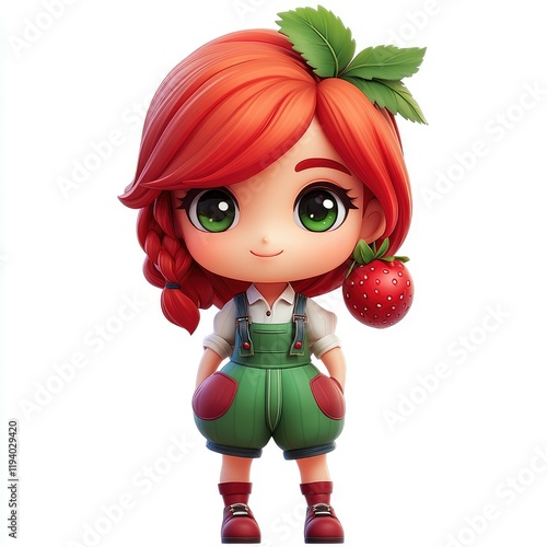 Adorable Cartoon Girl with Strawberry: Cute Summer Illustration photo