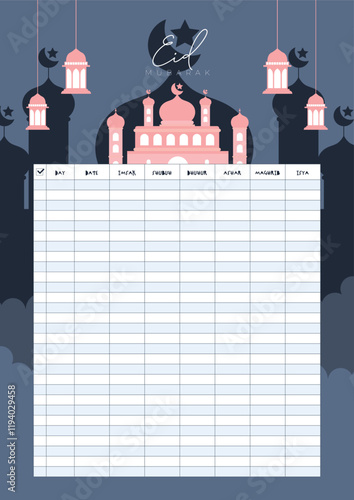 Imsakiyah Ramadan Schedule Background Template, Muslim Fasting Moon Schedule. Imsakiah for Ramadan Kareem. Ramadan schedule. Eid Mubarak. Prayer times in Ramadan. Imsak schedule. Jadwal puasa  photo