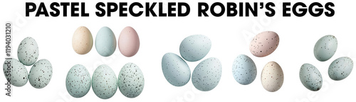 Φωτογραφία Groups of pastel speckled Robin bird eggs