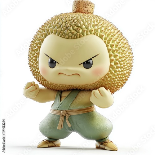 Adorable Durian Character in 3D: A Whimsical Martial Arts Fruit Fighter photo