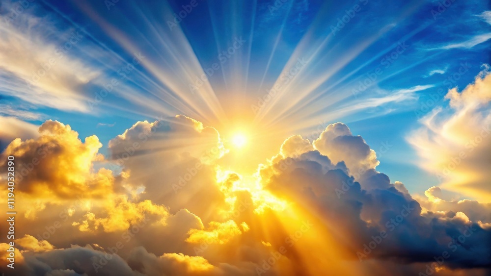 Golden Rays Piercing Through a Canvas of Dramatic Clouds, Painting the Sky with Vibrant Hues of Gold and Blue Golden Rays Piercing Through a Canvas of Dramatic Clouds, Painting the Sky with Vibrant Hues of Gold and Blue