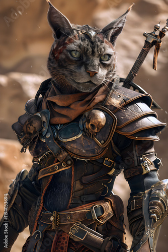 Grit and Fierce Determination: A Khajiit Warrior in Captivating Desert Armor