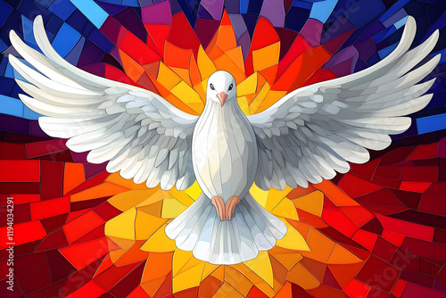 White Dove Holy Spirit Stained Glass Mosaic Illustration photo