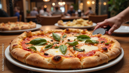 Delicious pizza being served in a cozy restaurant