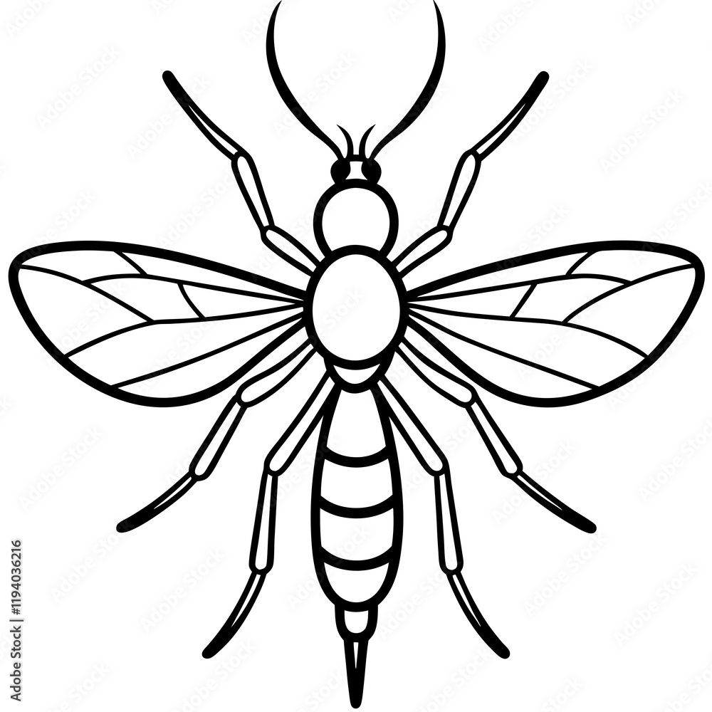 Cute Silhouette of a Mosquito line art vector cartoon illustration Cute Silhouette of a Mosquito line art vector cartoon illustration