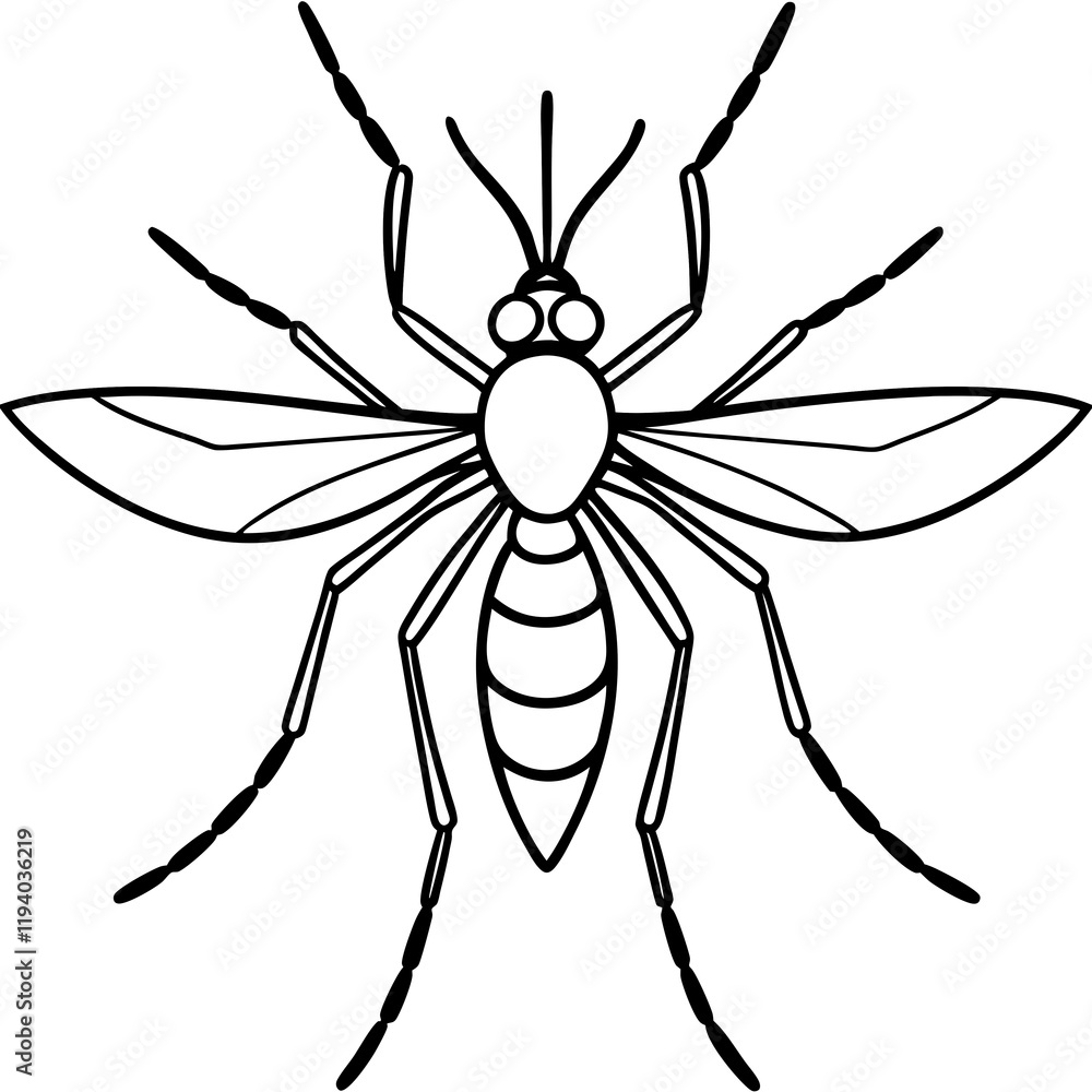 Cute Silhouette of a Mosquito line art vector cartoon illustration Cute Silhouette of a Mosquito line art vector cartoon illustration