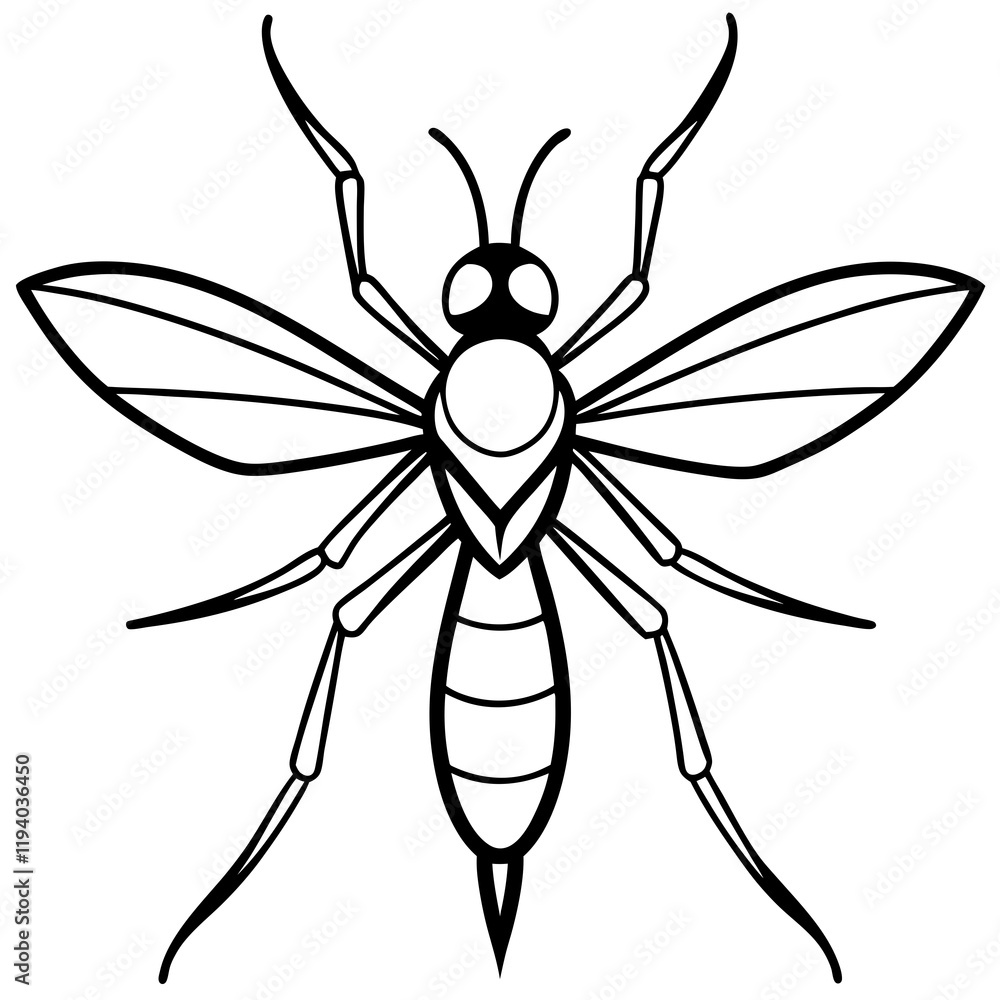 Cute Silhouette of a Mosquito line art vector cartoon illustration Cute Silhouette of a Mosquito line art vector cartoon illustration