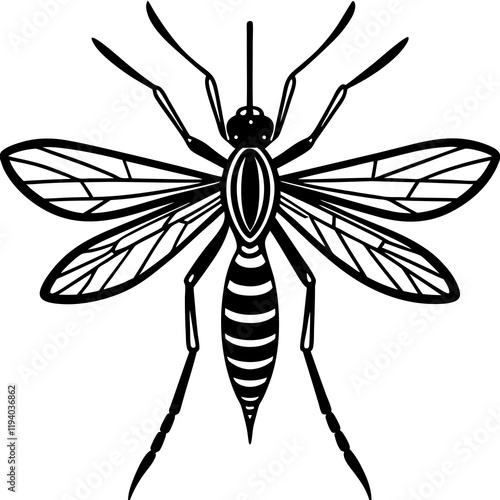 Cute Silhouette of a Mosquito line art vector cartoon illustration
