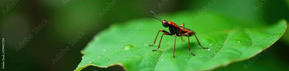 Water Strider Pond Skater on Rainforest Leaf Wet, rainforest leaf, bug Water Strider Pond Skater on Rainforest Leaf Wet, rainforest leaf, bug