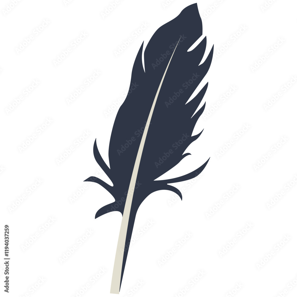 Obraz premium Curve Bird Feather Silhouette. Isolated on White Background. Vector Illustration