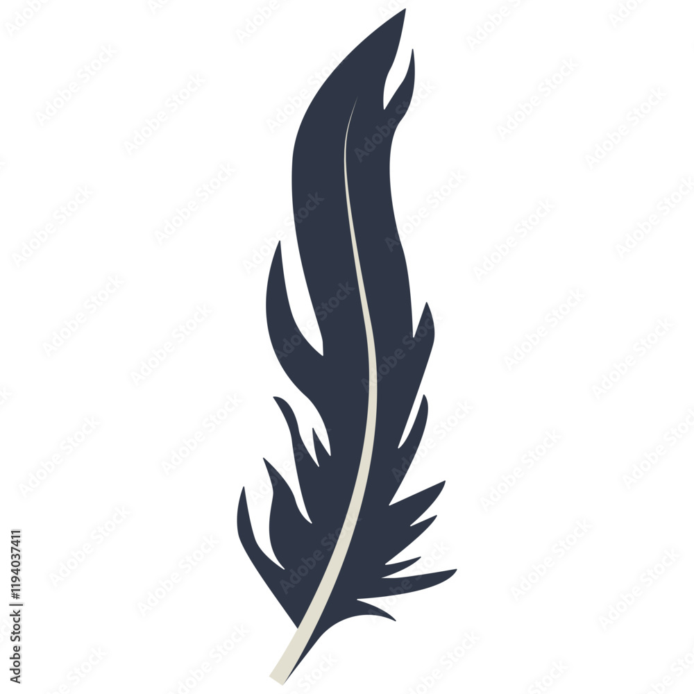 Obraz premium Curve Bird Feather Silhouette. Isolated on White Background. Vector Illustration