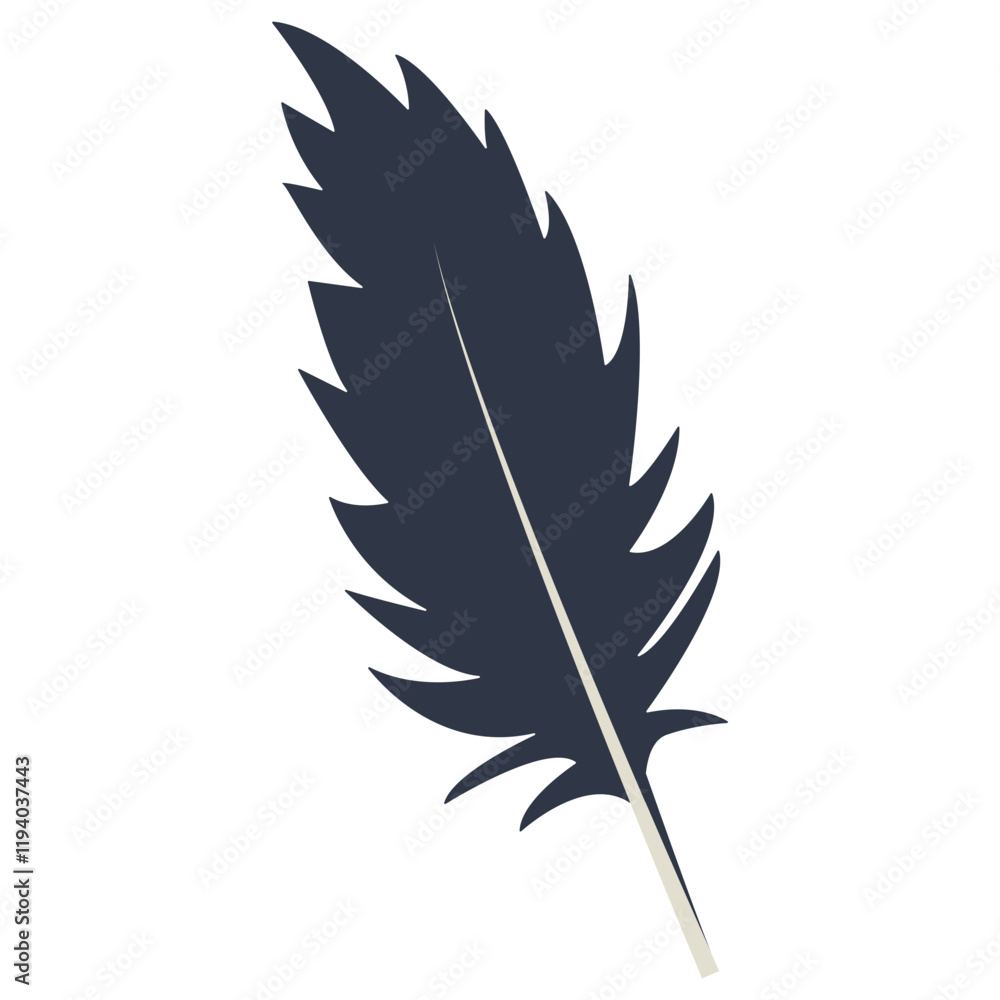 Curve Bird Feather Silhouette. Isolated on White Background. Vector Illustration
