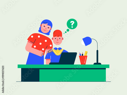 Teacher is teaching homeschooling. Homeschooling illustrations. Flat vector illustrations
