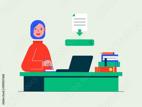 Student studying online. Homeschooling illustrations. Flat vector illustrations