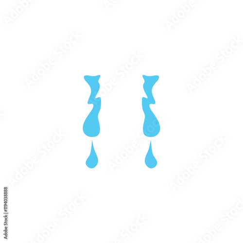 Dropping tears. Cry, wet eyes, streams teardrop. Sad emotion. Water blue drops.