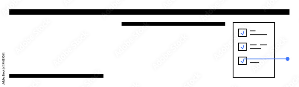 Checklist with blue checkmarks linked to horizontal lines, symbolizing organization and task completion. Ideal for productivity, workflow, goal setting, time management, planning, efficiency Checklist with blue checkmarks linked to horizontal lines, symbolizing organization and task completion. Ideal for productivity, workflow, goal setting, time management, planning, efficiency