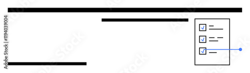 Checklist with blue checkmarks linked to horizontal lines, symbolizing organization and task completion. Ideal for productivity, workflow, goal setting, time management, planning, efficiency