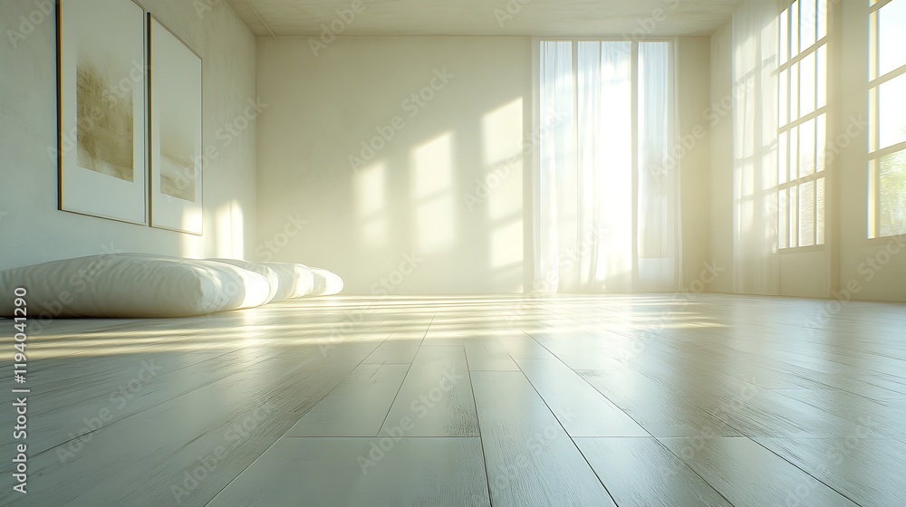 A tranquil, modern white room with smooth, clean walls, highly polished wooden floors, and warm natural light softly filling the space, creating a sleek and open atmosphere, hd quality --ar 16:9 A tranquil, modern white room with smooth, clean walls, highly polished wooden floors, and warm natural light softly filling the space, creating a sleek and open atmosphere, hd quality --ar 16:9