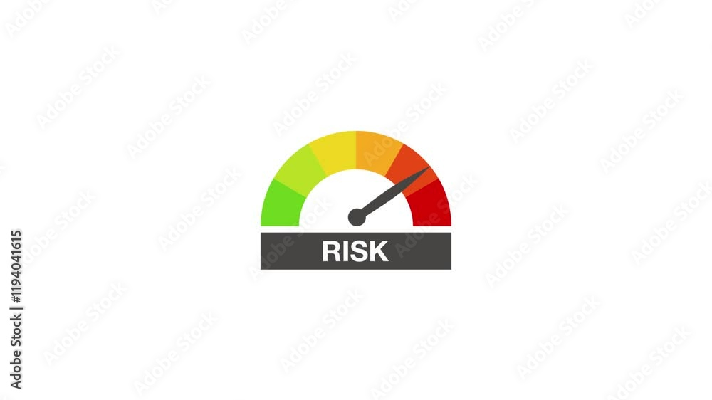 Risk icon on speedometer. 4k animation High risk meter. Motion graphics ...
