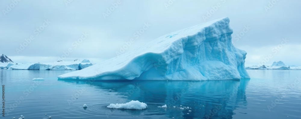 Calm blue iceberg resting on the ice shelf in bay waters, svalbard, blue iceberg, glacial surface Calm blue iceberg resting on the ice shelf in bay waters, svalbard, blue iceberg, glacial surface