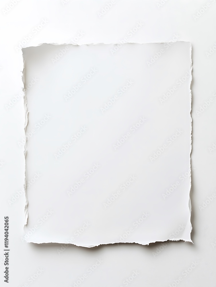 A blank white piece of card with frayed edges. The card is rectangular in shape and has a rough, textured appearance. It is positioned in the center of the image, with a subtle shadow effect underneat A blank white piece of card with frayed edges. The card is rectangular in shape and has a rough, textured appearance. It is positioned in the center of the image, with a subtle shadow effect underneat