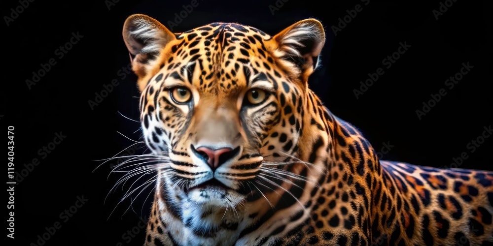 Obraz premium Majestic Night Leopard: Isolated Black Background Wildlife Photography