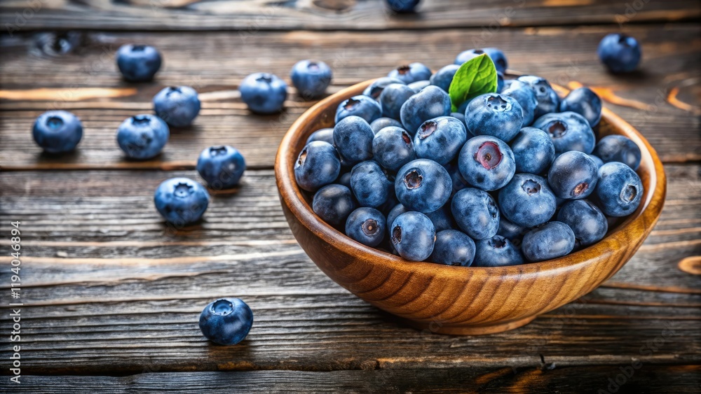 A bowl of juicy blueberries on a rustic wooden table, edible fruit, fresh produce, table setting, rustic decor, wooden table A bowl of juicy blueberries on a rustic wooden table, edible fruit, fresh produce, table setting, rustic decor, wooden table