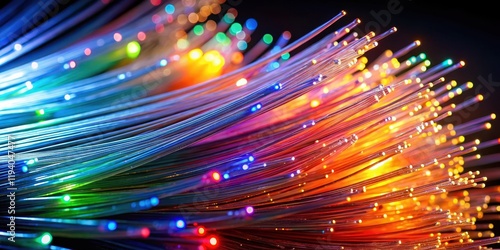 A vibrant symphony of light, captured in a mesmerizing dance of colorful strands, illuminating the depths of a dark backdrop.