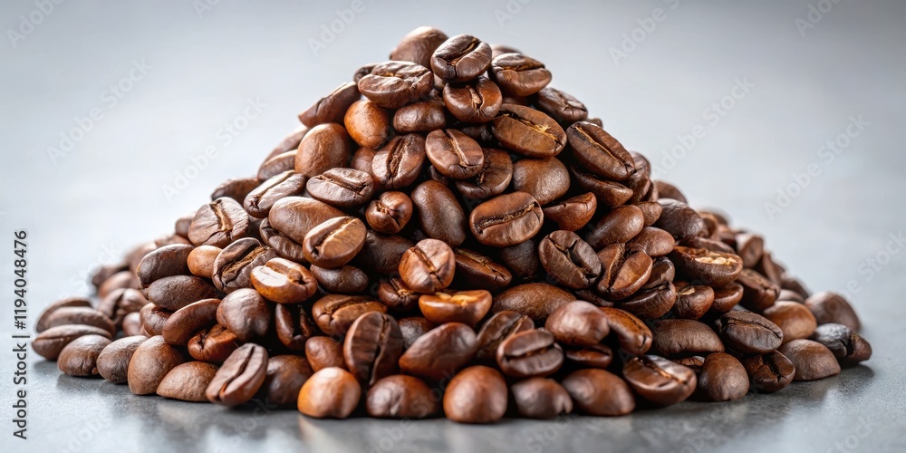 Fototapeta premium A Close-Up View of Roasted Coffee Beans Piled High in a Symmetrical Formation, Demonstrating the Rich Brown Hues and Intricate Textures of These Aromatic Seeds